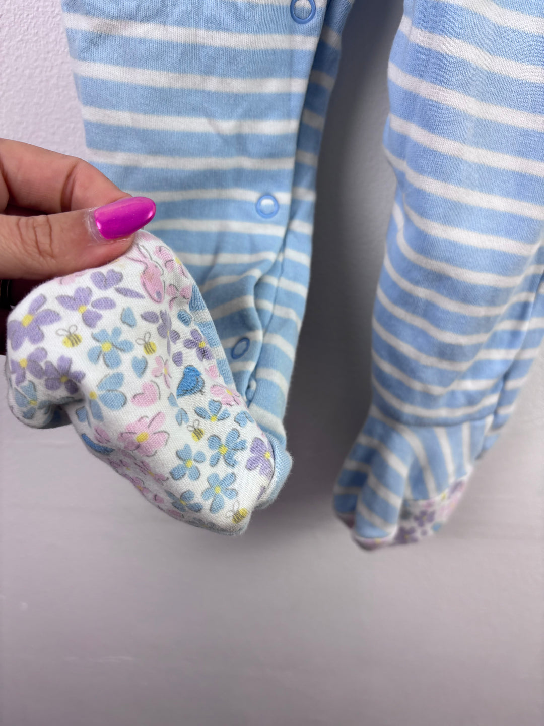 JoJo Maman Bebe Blue Stripe Sleepsuit Bunny Applique 12-18 Months