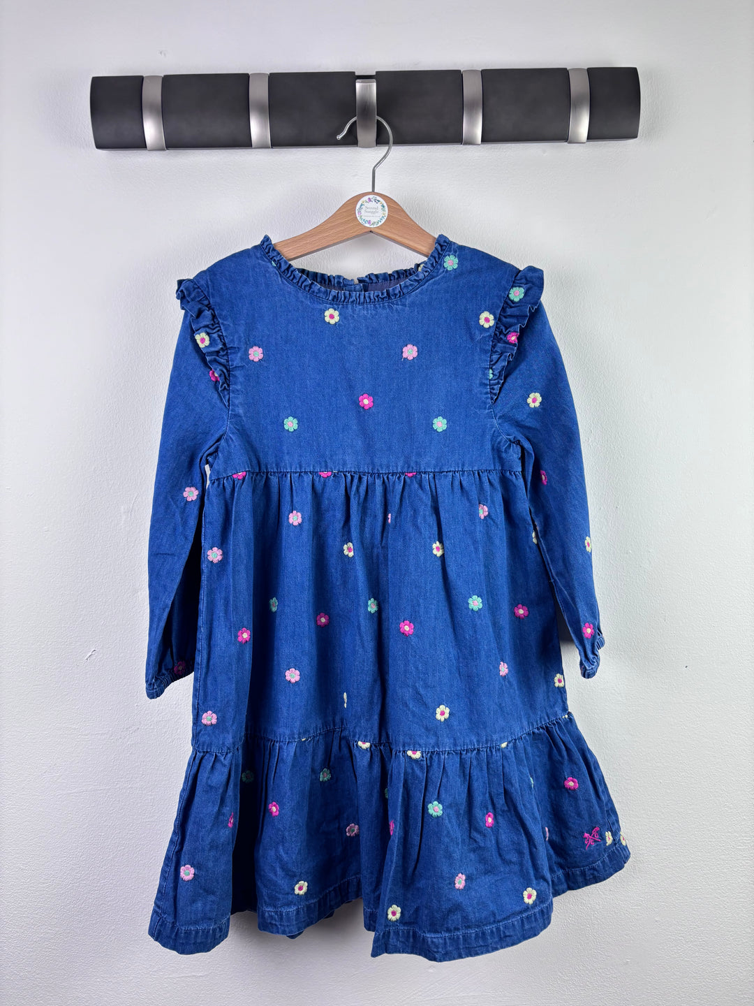 Crew Blue Dress Floral Embroidered Frill Detail 5-6 Years-Dresses-Second Snuggle Preloved