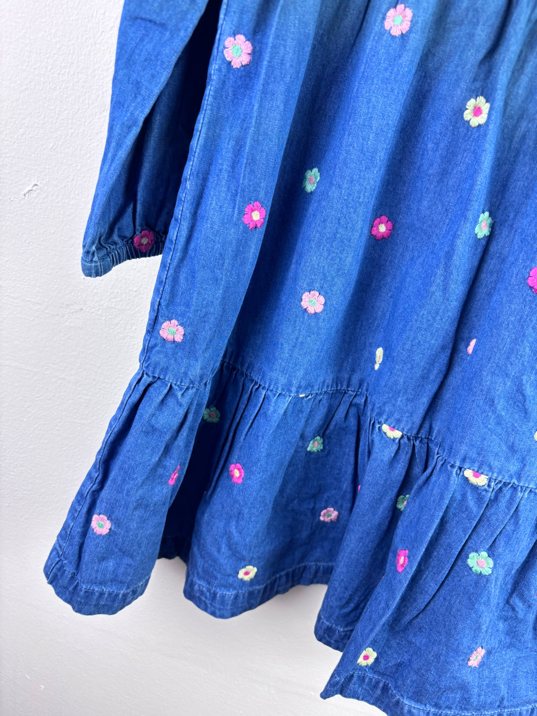 Crew Blue Dress Floral Embroidered Frill Detail 5-6 Years-Dresses-Second Snuggle Preloved