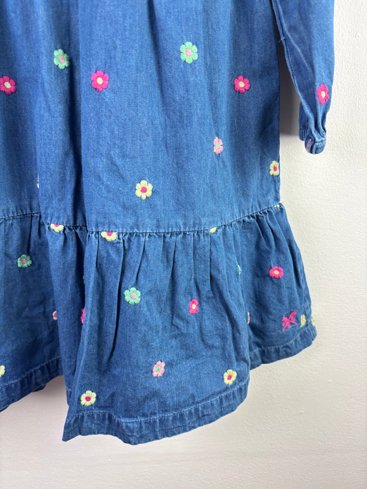 Crew Blue Dress Floral Embroidered Frill Detail 5-6 Years-Dresses-Second Snuggle Preloved