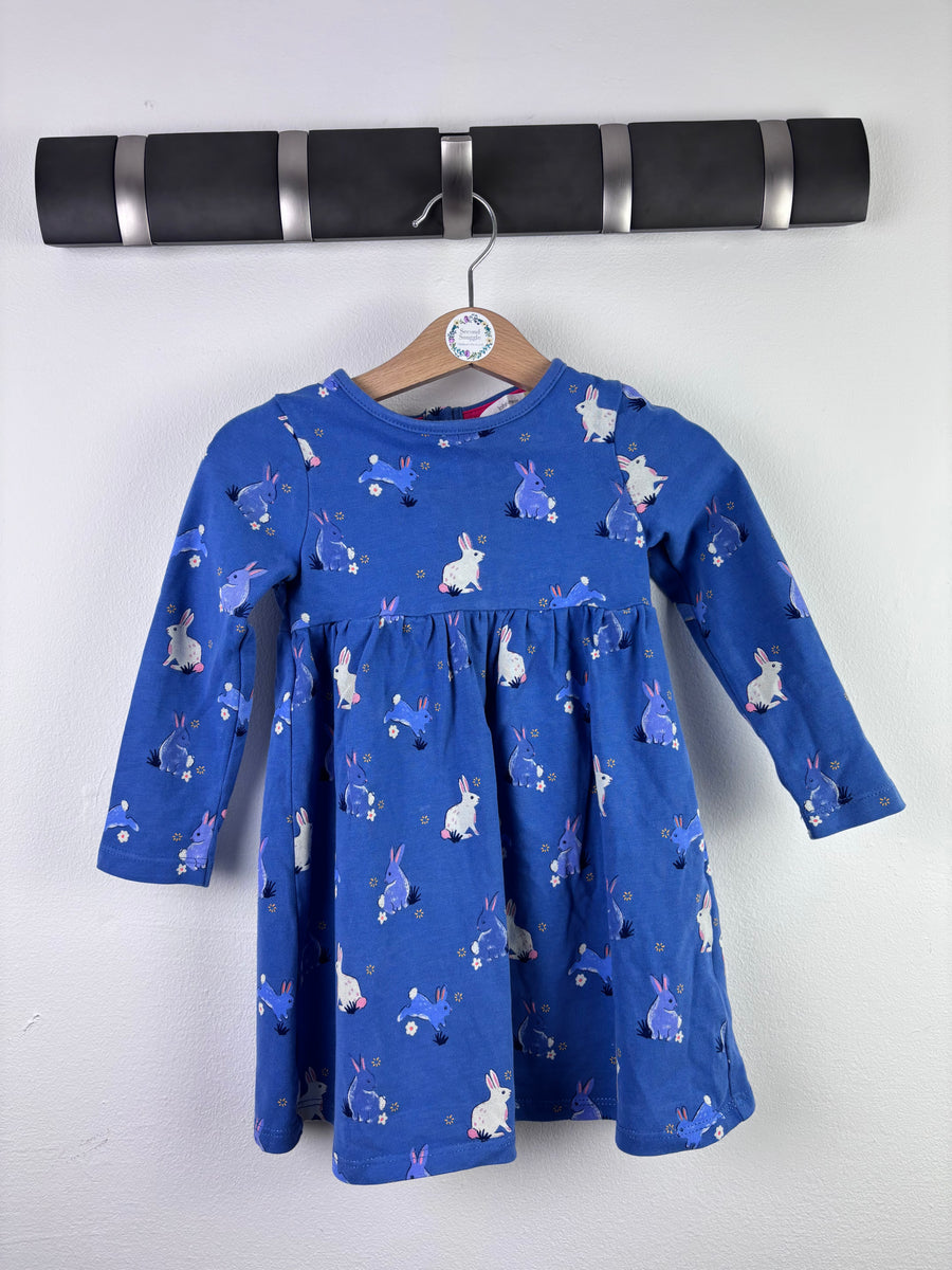 John Lewis Blue Dress Bunny Print Long Sleeve 12-18 Months-Dresses-Second Snuggle Preloved