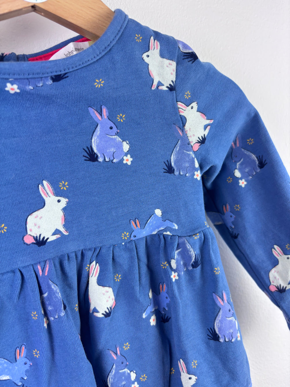 John Lewis Blue Dress Bunny Print Long Sleeve 12-18 Months-Dresses-Second Snuggle Preloved