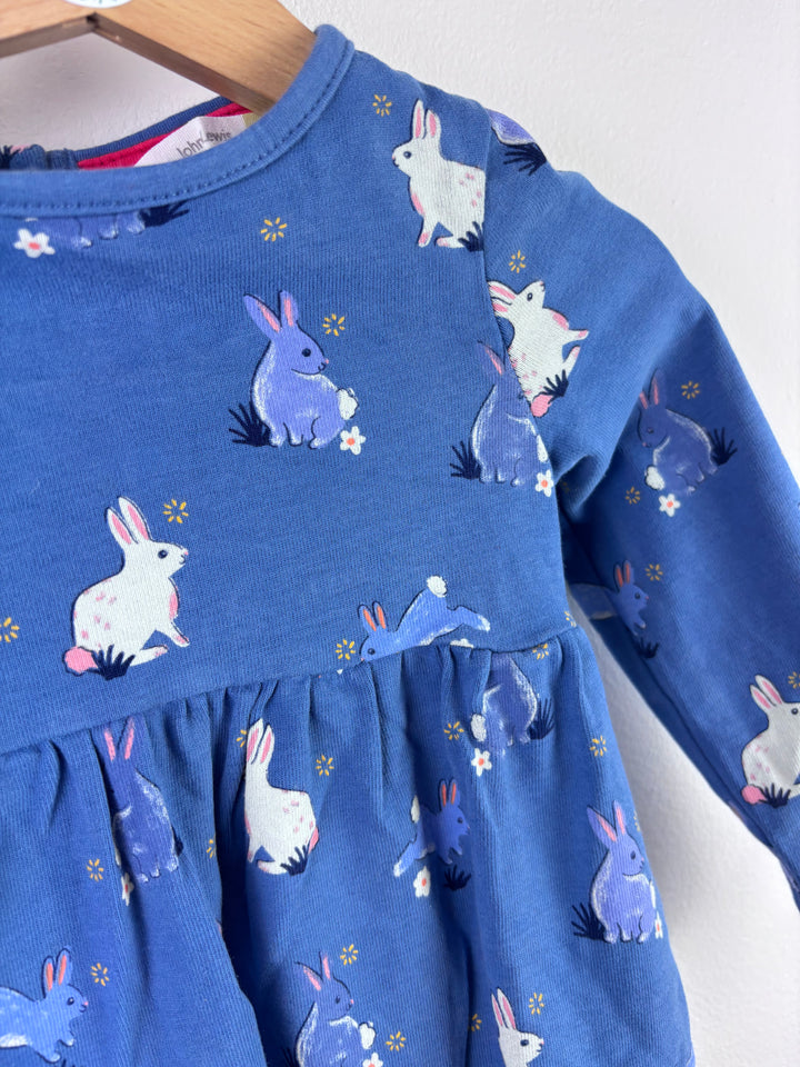 John Lewis Blue Dress Bunny Print Long Sleeve 12-18 Months-Dresses-Second Snuggle Preloved