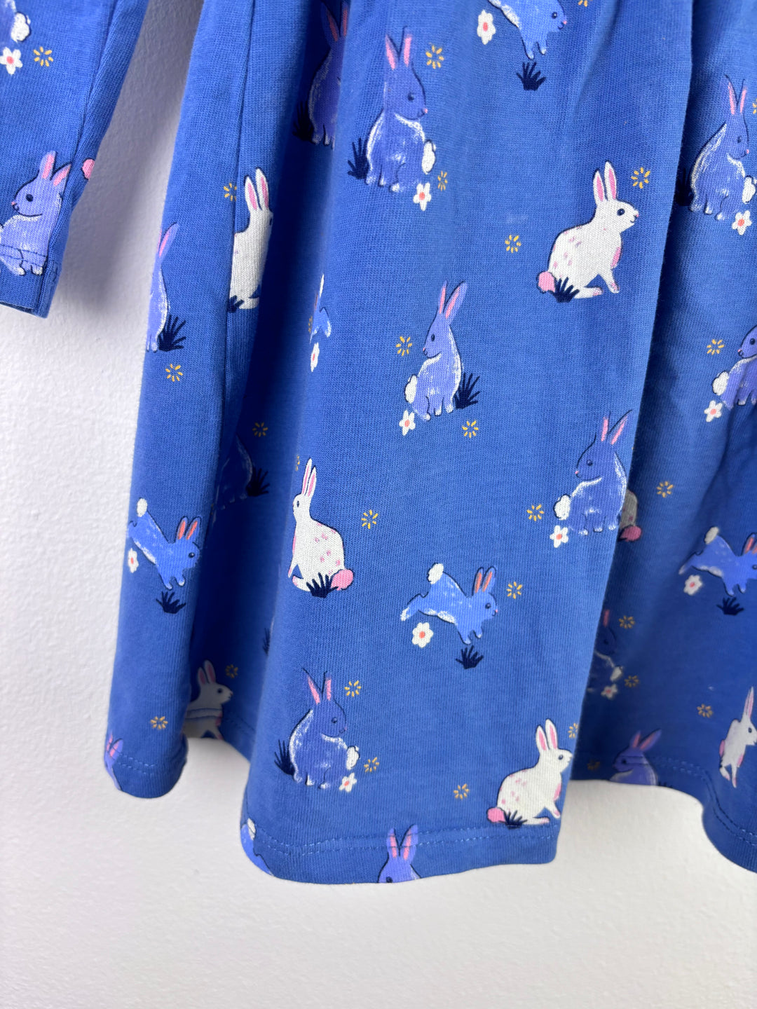 John Lewis Blue Dress Bunny Print Long Sleeve 12-18 Months-Dresses-Second Snuggle Preloved