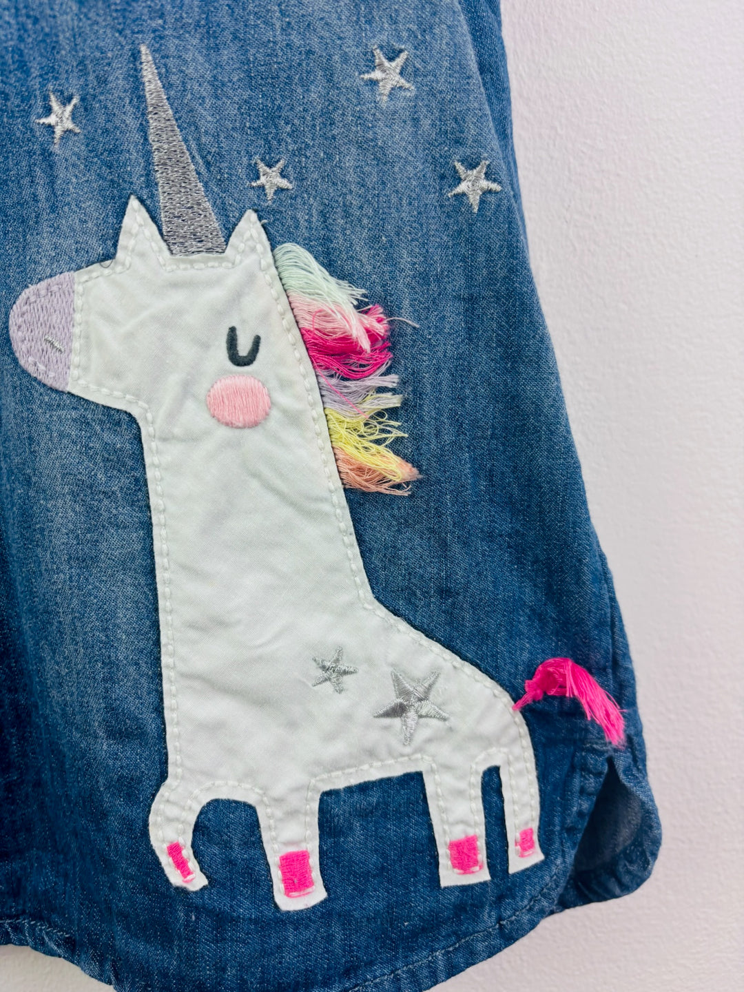 Next Blue Denim Unicorn Dress Contrast Sleeves 4-5 Years