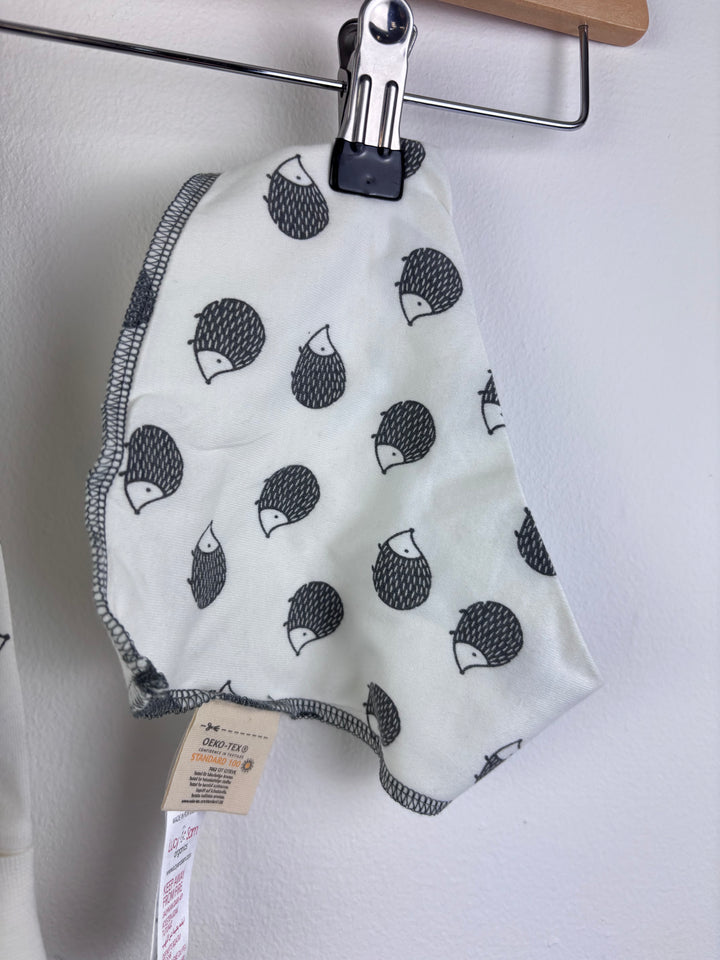 Lucy & Sam White Sleepsuit Set Hedgehog Print Hat Mitts 9-12 Months-Sets-Second Snuggle Preloved