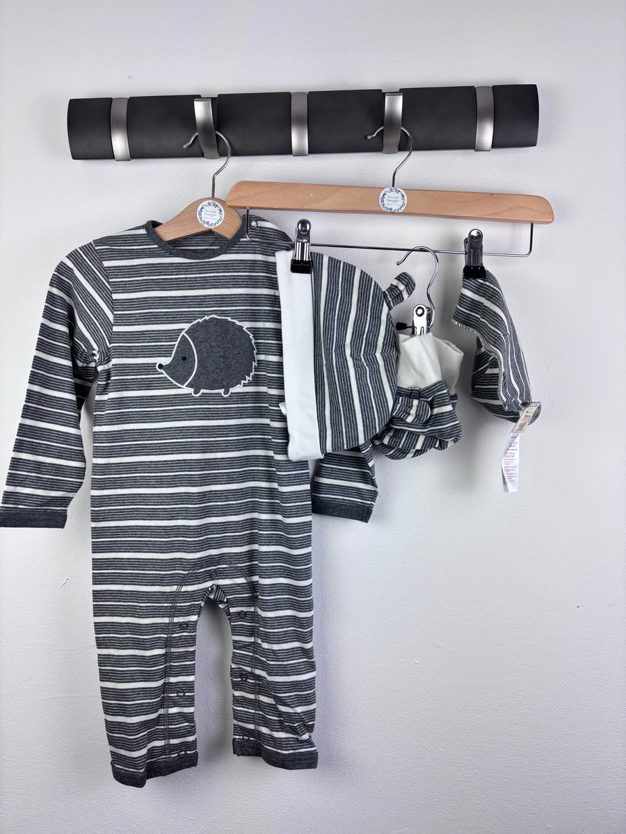 Lucy & Sam Grey Stripe Sleepsuit Set Hedgehog Motif 9-12 Months-Rompers-Second Snuggle Preloved