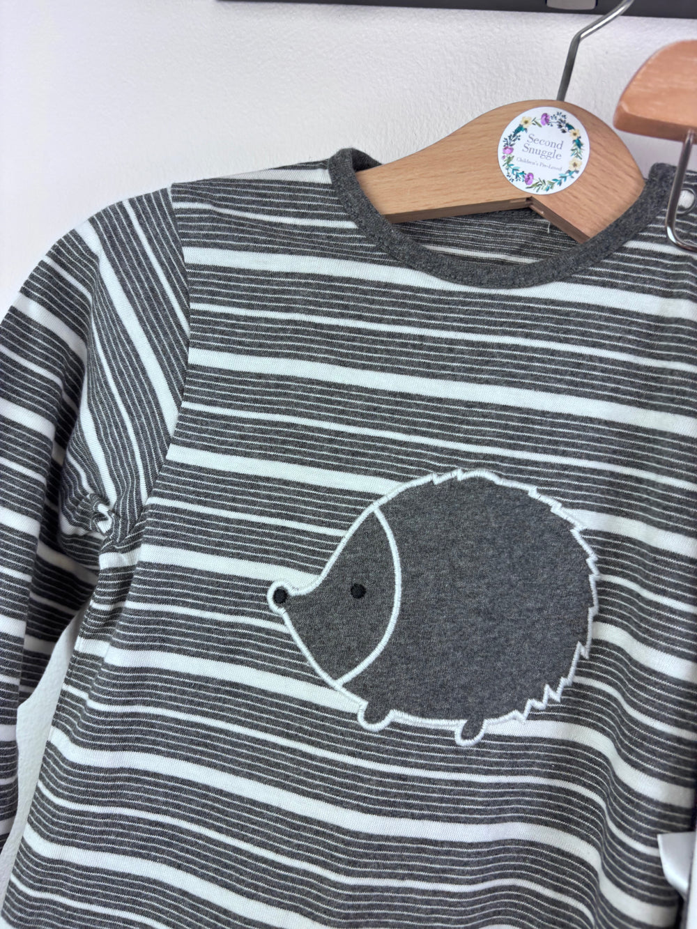 Lucy & Sam Grey Stripe Sleepsuit Set Hedgehog Motif 9-12 Months-Rompers-Second Snuggle Preloved