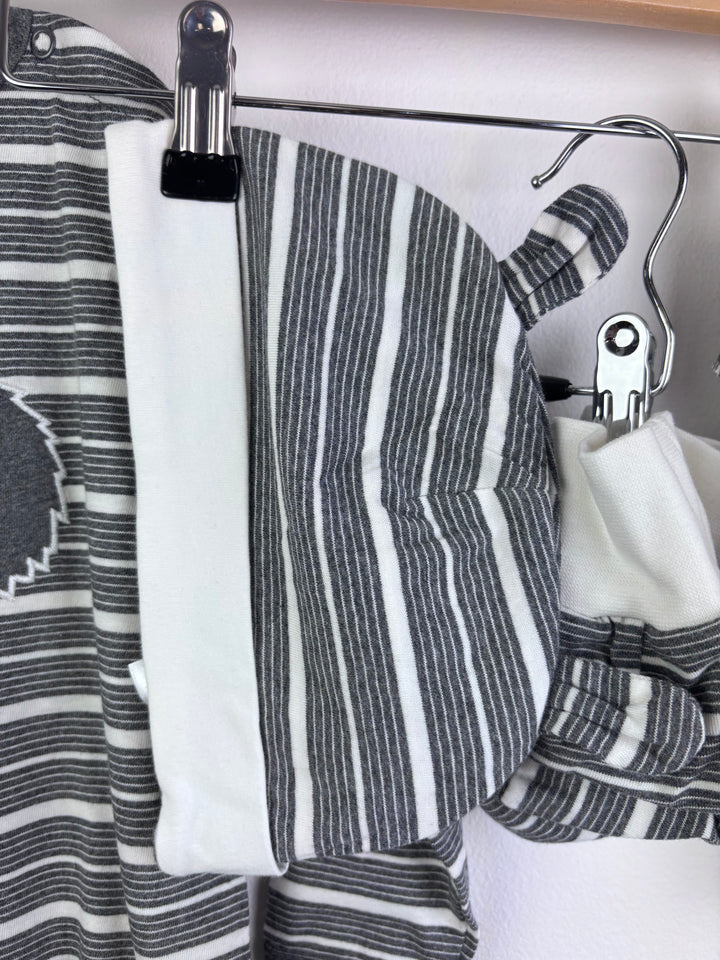 Lucy & Sam Grey Stripe Sleepsuit Set Hedgehog Motif 9-12 Months-Rompers-Second Snuggle Preloved