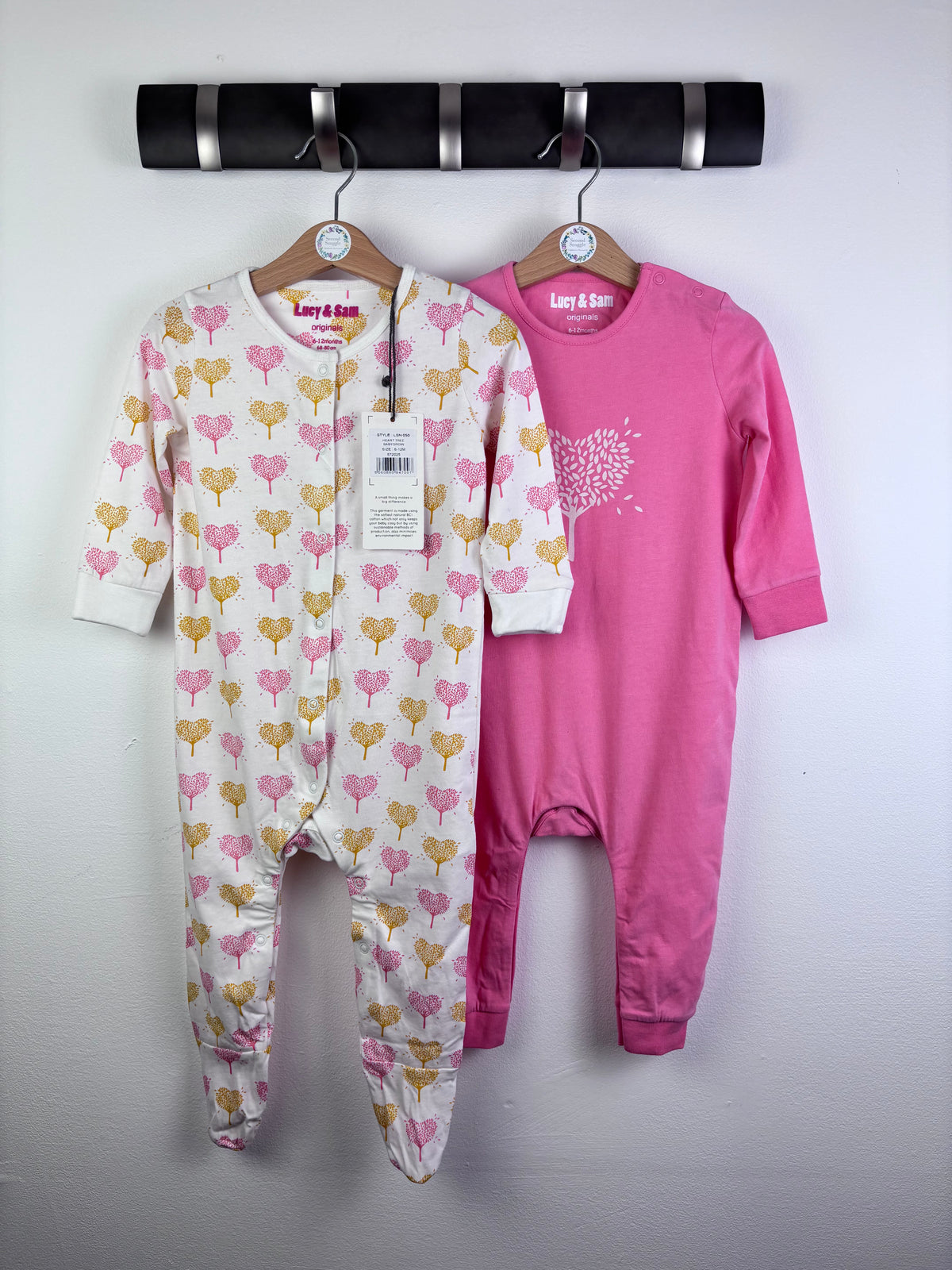 Lucy & Sam Pink & Cream Sleepsuit Set Tree Print 6-12 Months-Sets-Second Snuggle Preloved