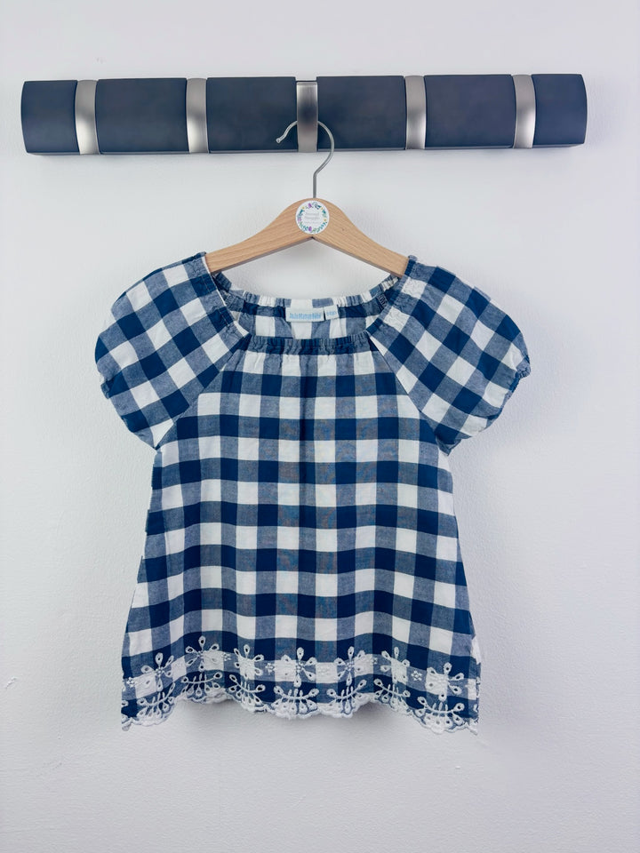 JoJo Maman Bébé Blue Gingham Broderie Top 3-4 Years-Tops-Second Snuggle Preloved