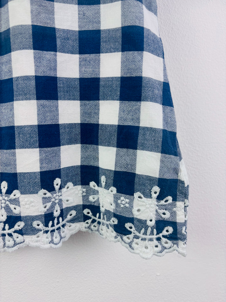 JoJo Maman Bébé Blue Gingham Broderie Top 3-4 Years-Tops-Second Snuggle Preloved