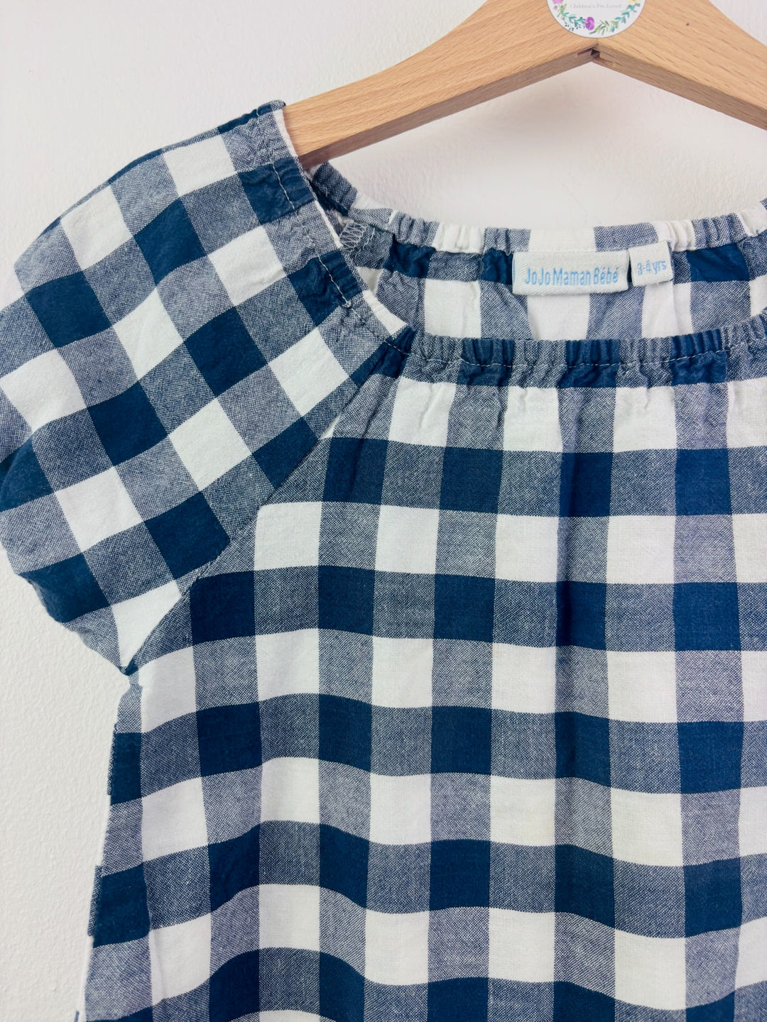 JoJo Maman Bébé Blue Gingham Broderie Top 3-4 Years-Tops-Second Snuggle Preloved