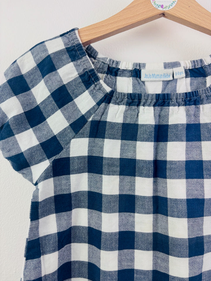 JoJo Maman Bébé Blue Gingham Broderie Top 3-4 Years-Tops-Second Snuggle Preloved