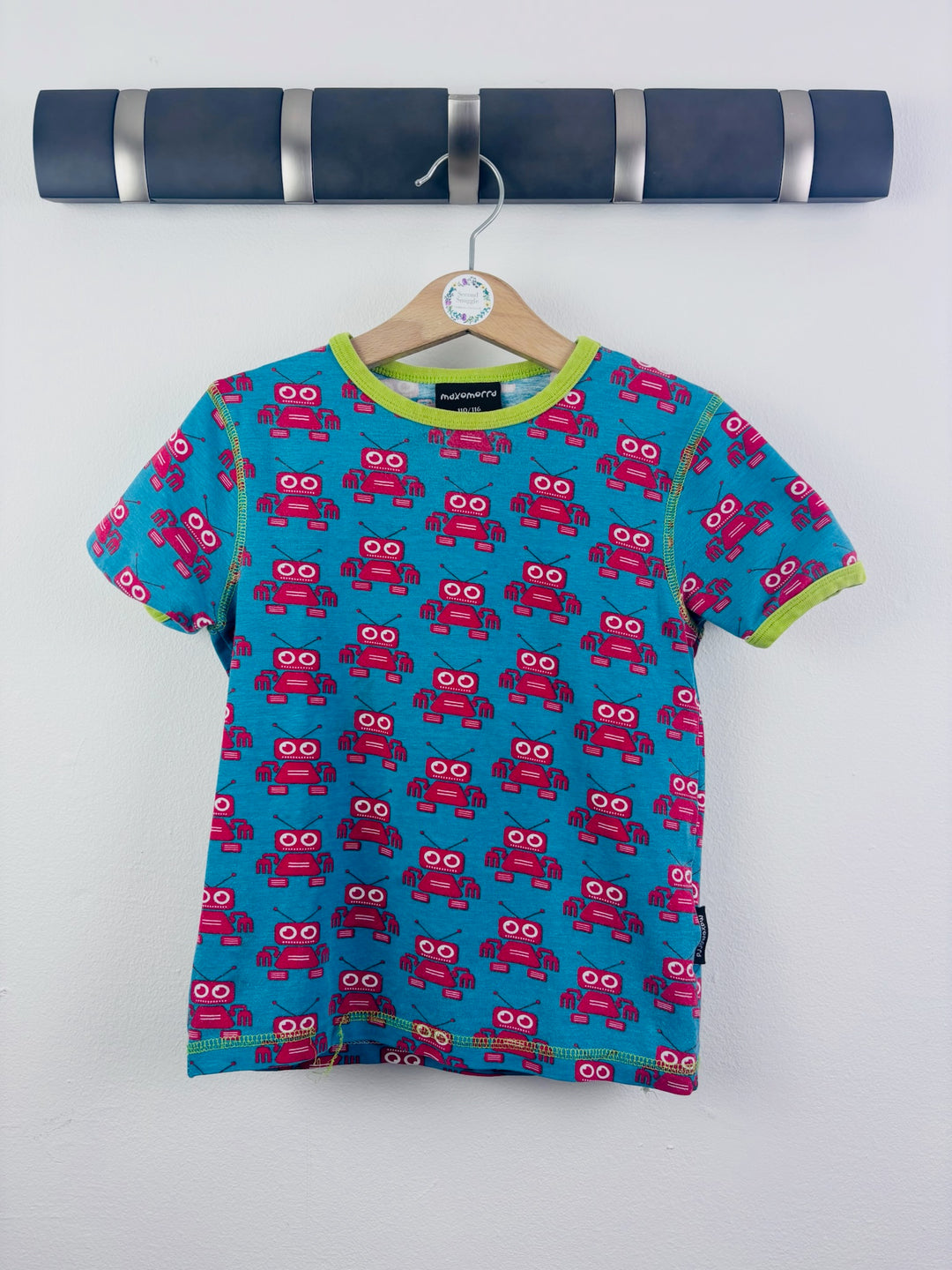Maxomorra Blue Robot T-Shirt 5-6 Years 110/116-Tops-Second Snuggle Preloved