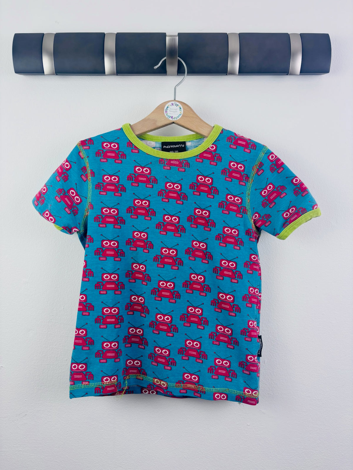 Maxomorra Blue Robot T-Shirt 5-6 Years 110/116-Tops-Second Snuggle Preloved
