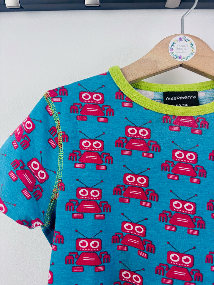 Maxomorra Blue Robot T-Shirt 5-6 Years 110/116-Tops-Second Snuggle Preloved
