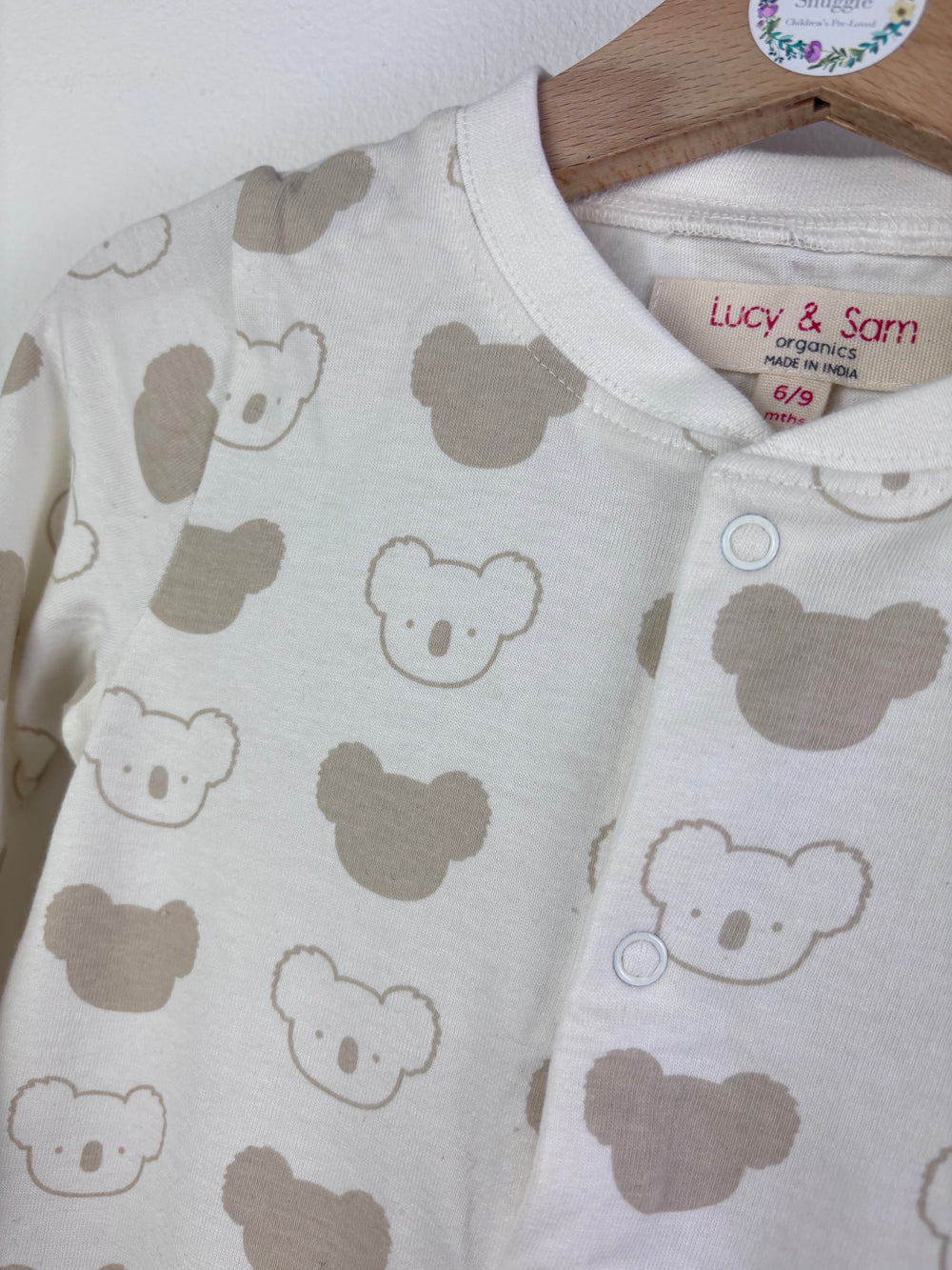 Lucy & Sam Cream Bear Print Sleepsuit Set Hat Bib 6-12 Months-Sets-Second Snuggle Preloved