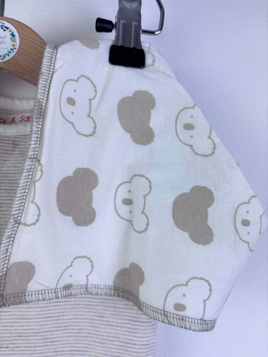 Lucy & Sam Cream Bear Print Sleepsuit Set Hat Bib 6-12 Months-Sets-Second Snuggle Preloved