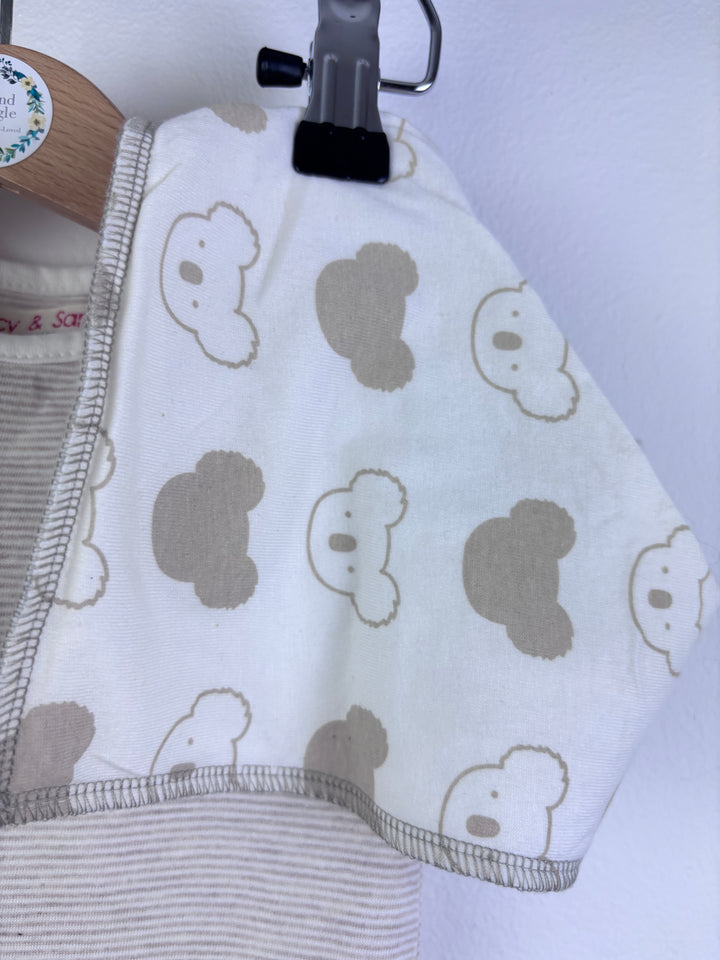 Lucy & Sam Cream Bear Print Sleepsuit Set Hat Bib 6-12 Months-Sets-Second Snuggle Preloved