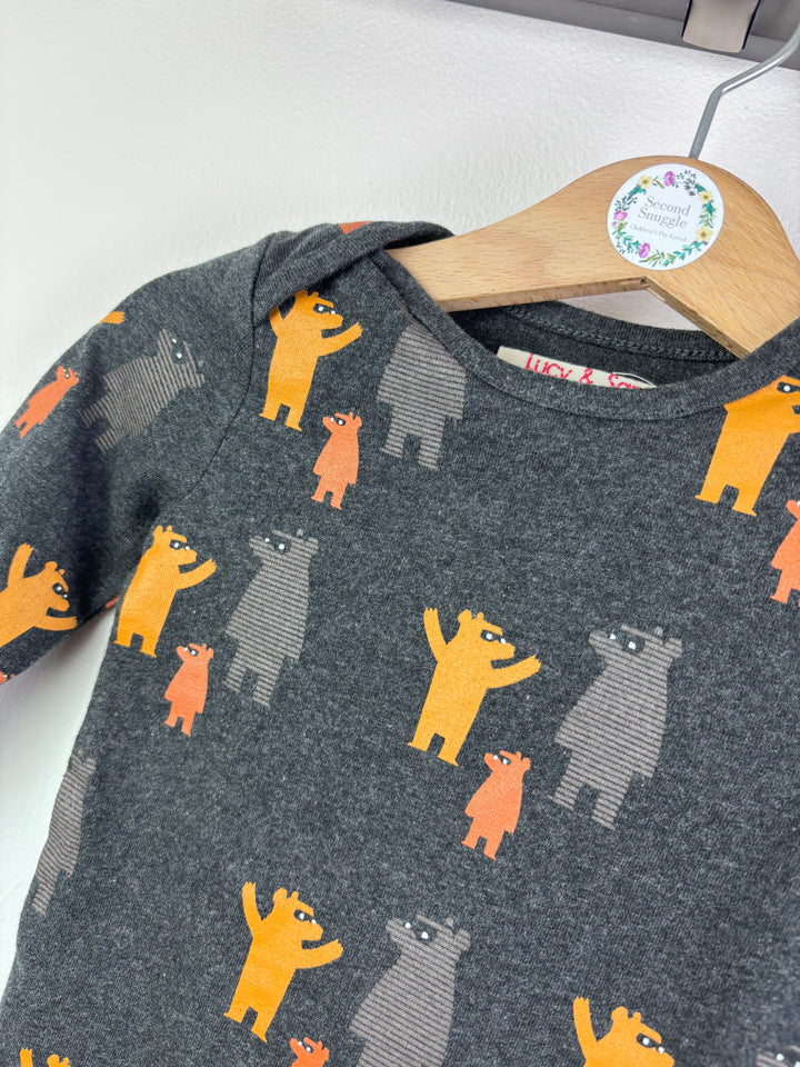 Lucy & Sam Grey Bodysuit Set Bear Print Long Sleeve 6-9 Months-Vests-Second Snuggle Preloved