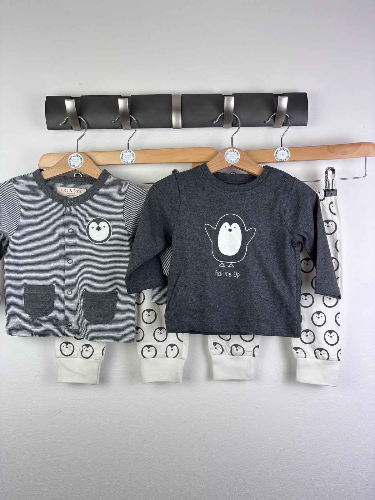 Lucy & Sam Grey Penguin Outfit Set Top Cardigan Leggings 6-9 Months-Sets-Second Snuggle Preloved