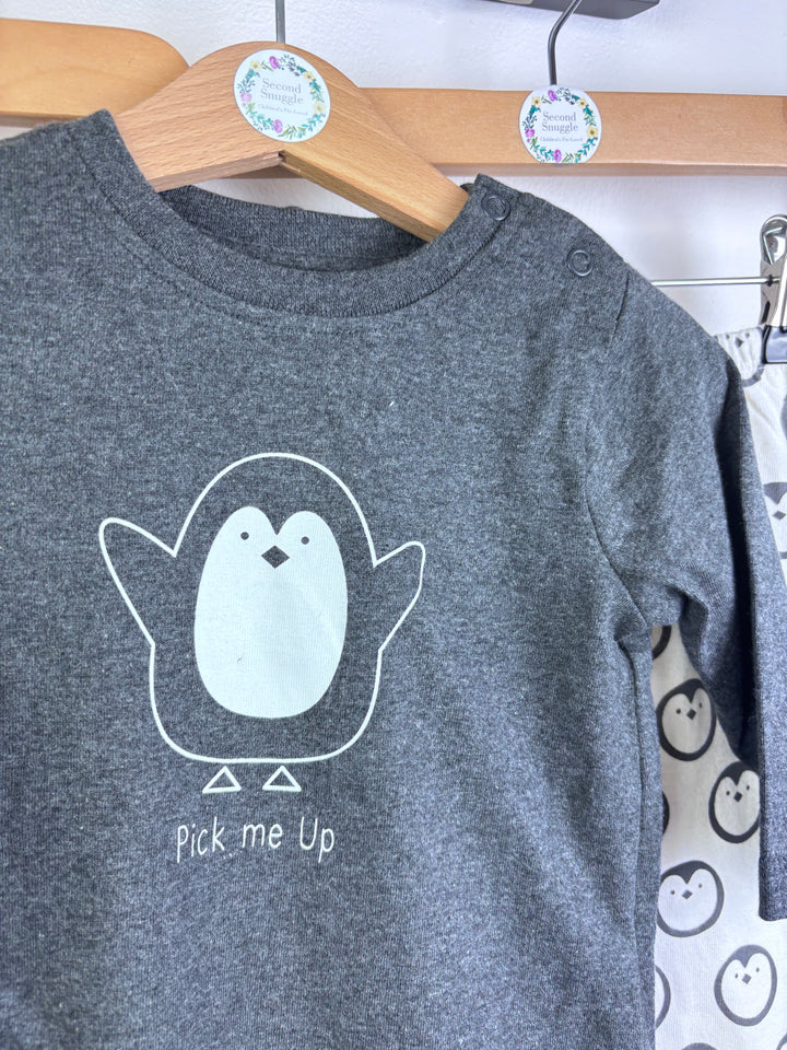 Lucy & Sam Grey Penguin Outfit Set Top Cardigan Leggings 6-9 Months-Sets-Second Snuggle Preloved