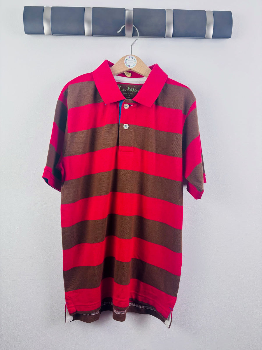 Boden Red Brown Striped Polo Shirt 9-10 Years-Tops-Second Snuggle Preloved
