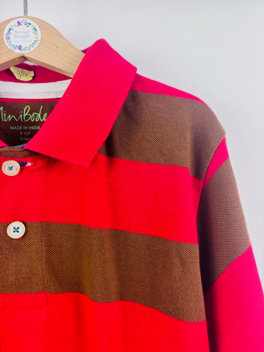 Boden Red Brown Striped Polo Shirt 9-10 Years