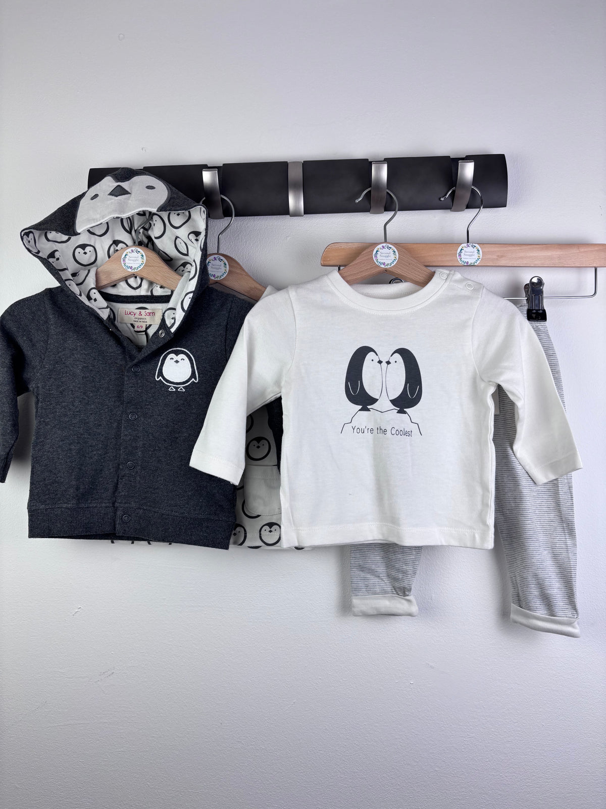 Lucy & Sam Grey Penguin Outfit Set Hoodie Top Leggings 6-9 Months-Sets-Second Snuggle Preloved