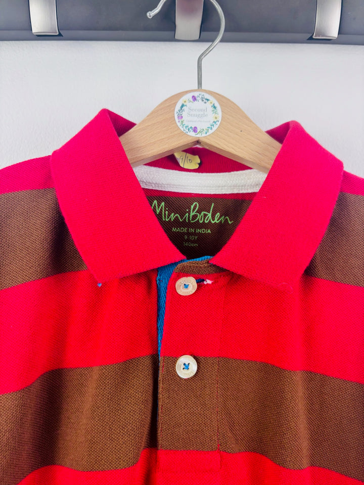 Boden Red Brown Striped Polo Shirt 9-10 Years