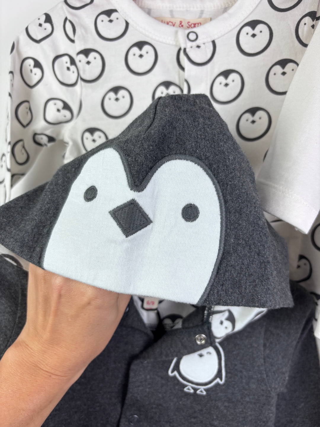 Lucy & Sam Grey Penguin Outfit Set Hoodie Top Leggings 6-9 Months-Sets-Second Snuggle Preloved