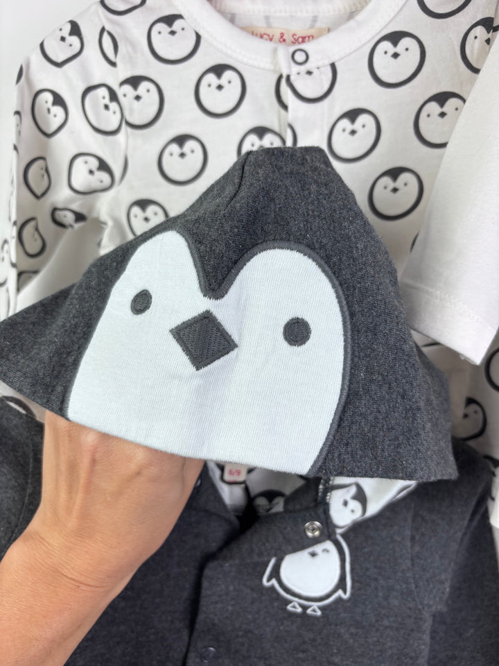 Lucy & Sam Grey Penguin Outfit Set Hoodie Top Leggings 6-9 Months-Sets-Second Snuggle Preloved