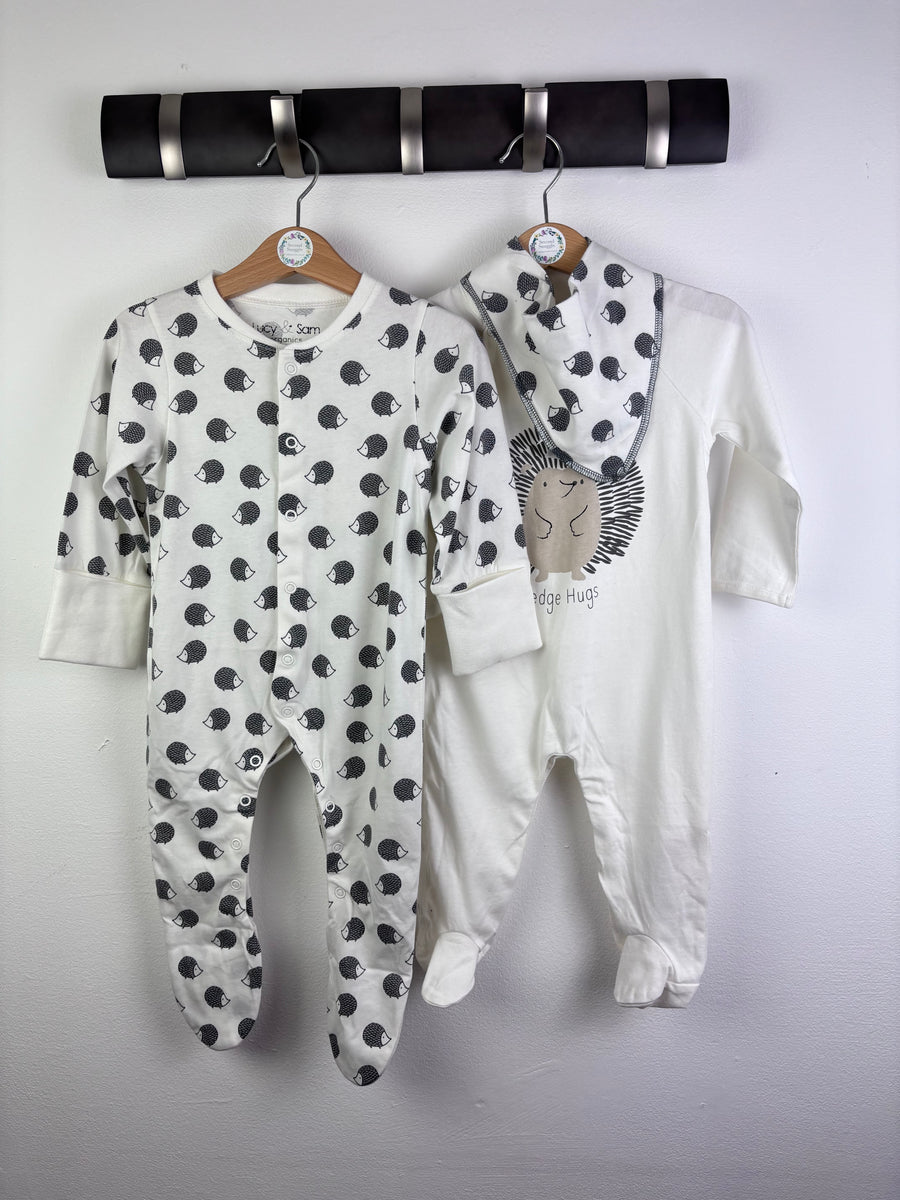 Lucy & Sam White Sleepsuit Set Hedgehog Print Hedge Hugs 9-12 Months-Sets-Second Snuggle Preloved