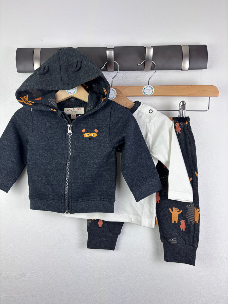 Lucy & Sam Grey Bear Outfit Set Hoodie Top Joggers 6-9 Months-Sets-Second Snuggle Preloved