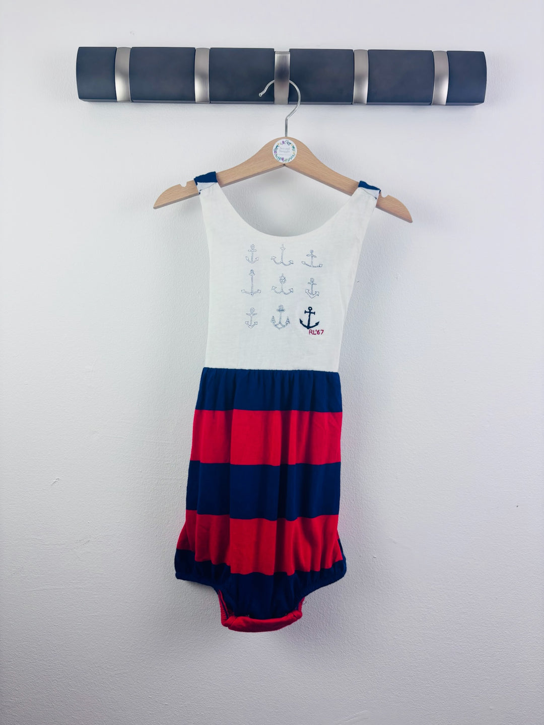 Ralph Lauren White Navy Red Anchor Romper 24 Months