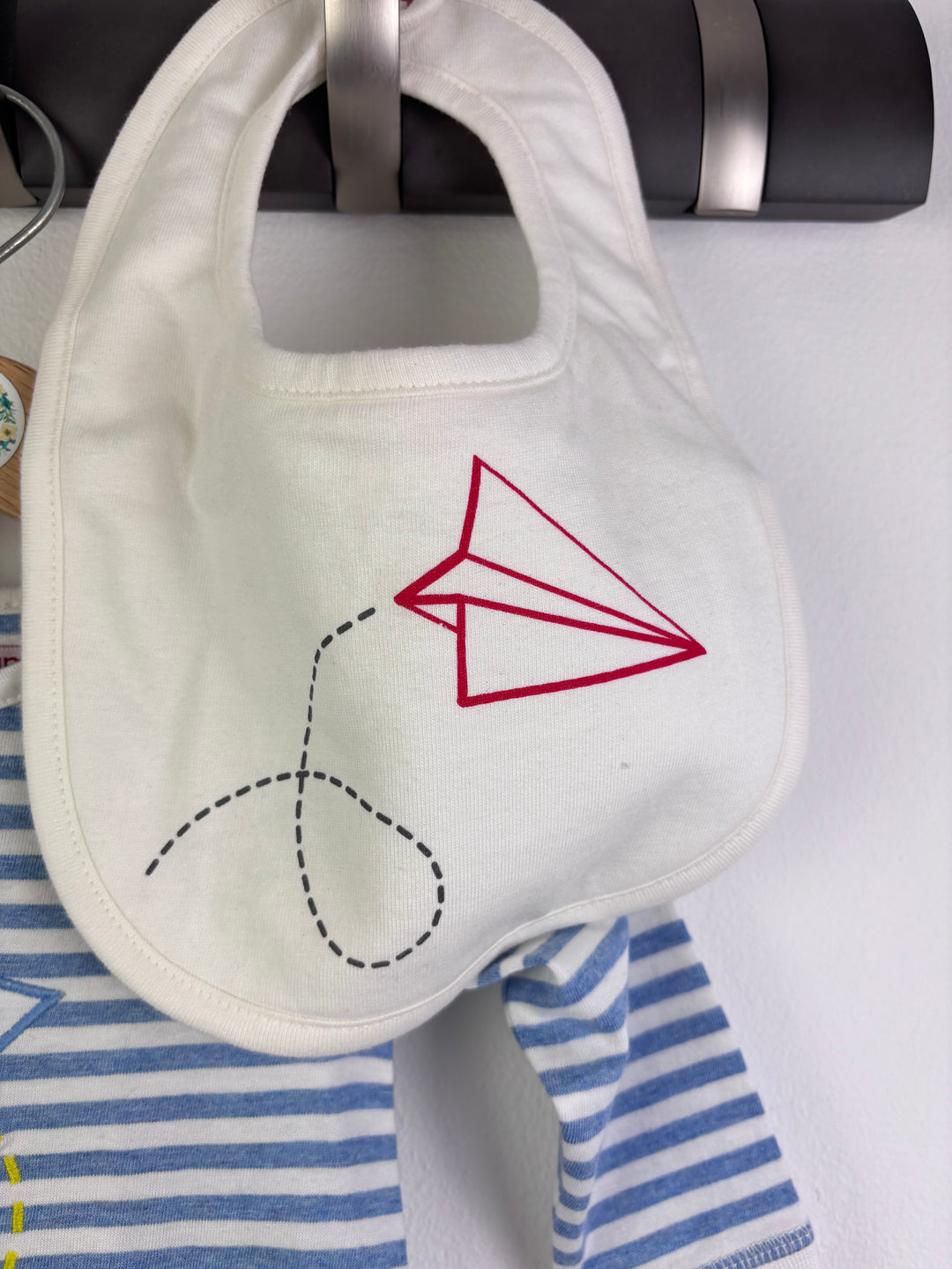 Lucy & Sam Blue Stripe Sleepsuit Paper Plane Bib Set 6-9 Months-Rompers-Second Snuggle Preloved