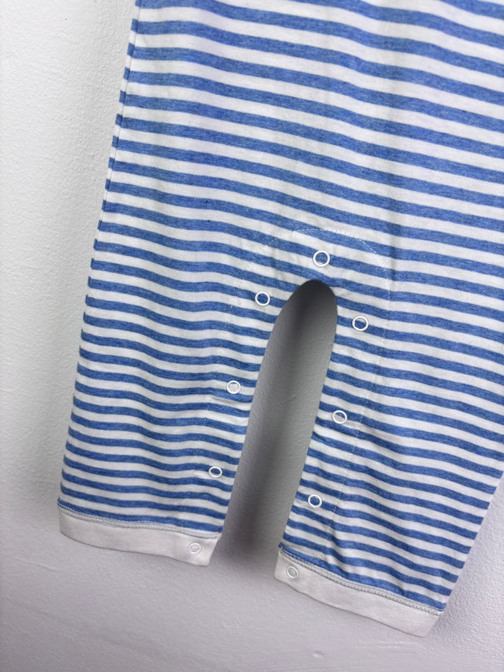 Lucy & Sam Blue Stripe Sleepsuit Paper Plane Bib Set 6-9 Months-Rompers-Second Snuggle Preloved