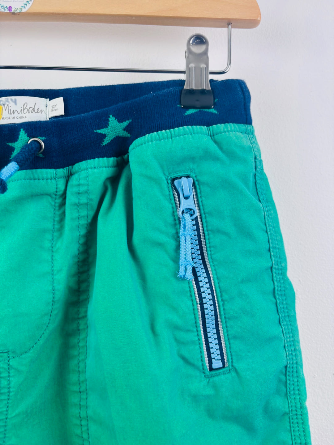 Boden Green Pull-On Shorts Zip Pockets 11-12 Years