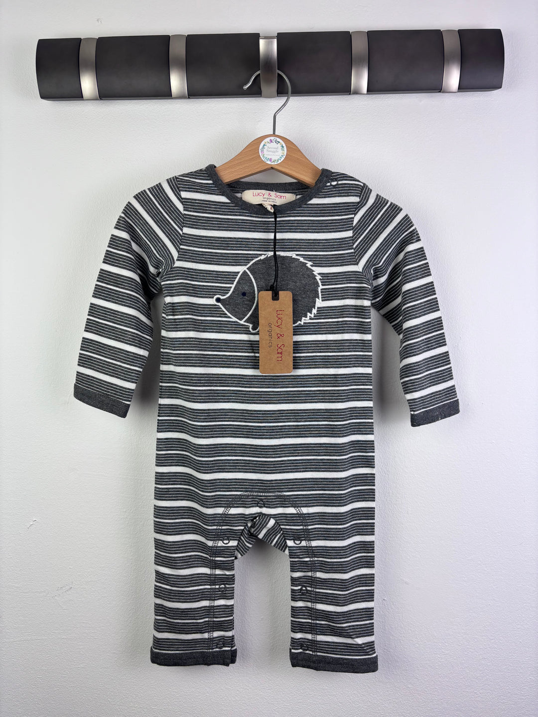 Lucy & Sam Grey Stripe Hedgehog Romper 6-9 Months-Rompers-Second Snuggle Preloved
