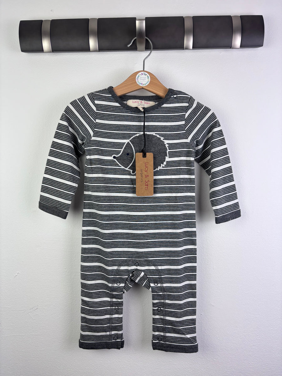 Lucy & Sam Grey Stripe Hedgehog Romper 6-9 Months-Rompers-Second Snuggle Preloved
