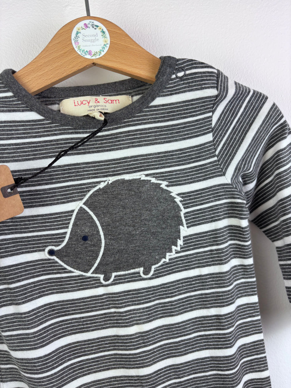 Lucy & Sam Grey Stripe Hedgehog Romper 6-9 Months-Rompers-Second Snuggle Preloved