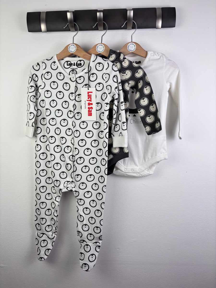 Lucy & Sam Penguin Print 3 Piece Set 6-12 Months-Sets-Second Snuggle Preloved