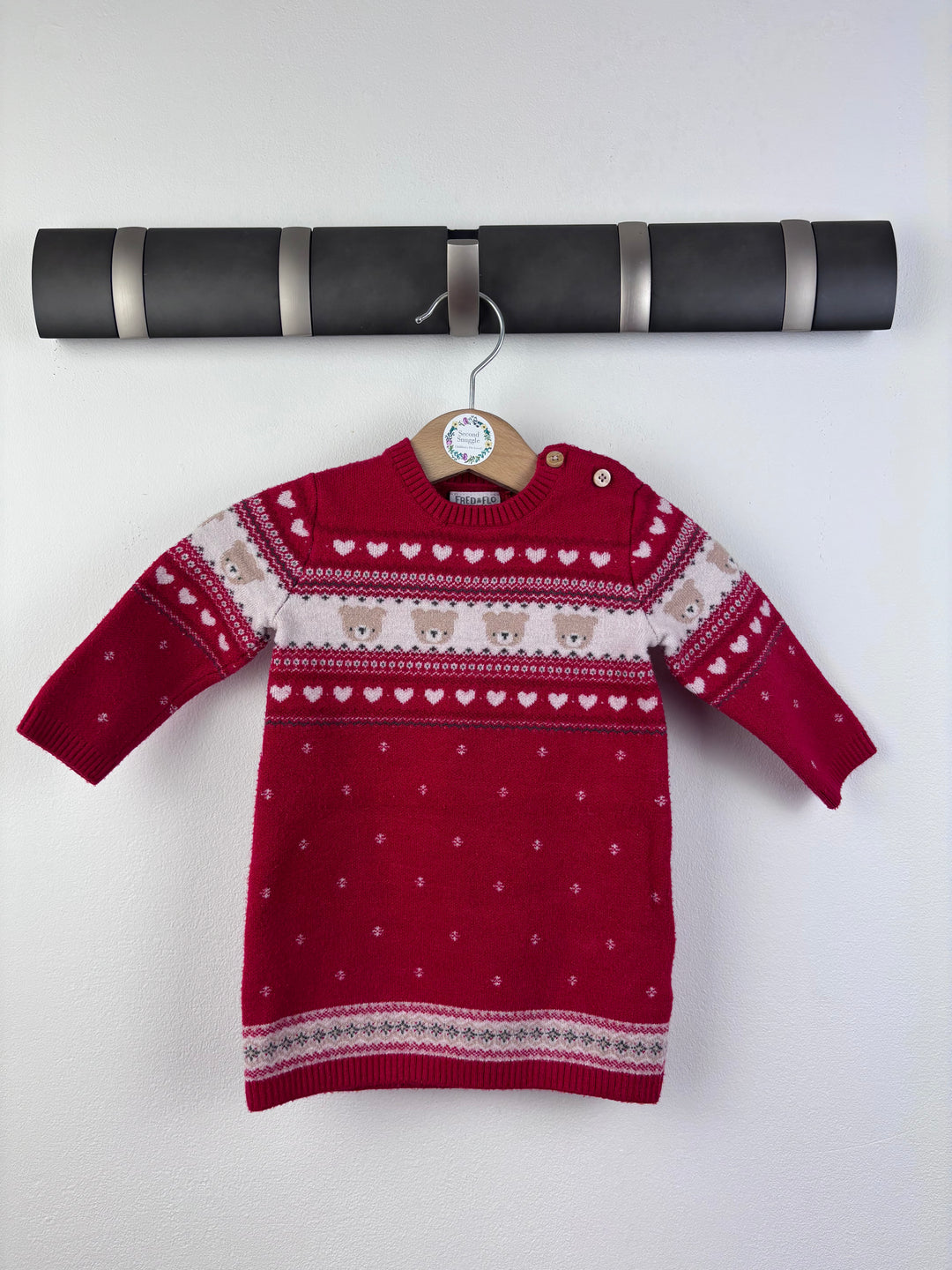 Fred & Flo Red Knitted Dress 3-6 Months-Dresses-Second Snuggle Preloved