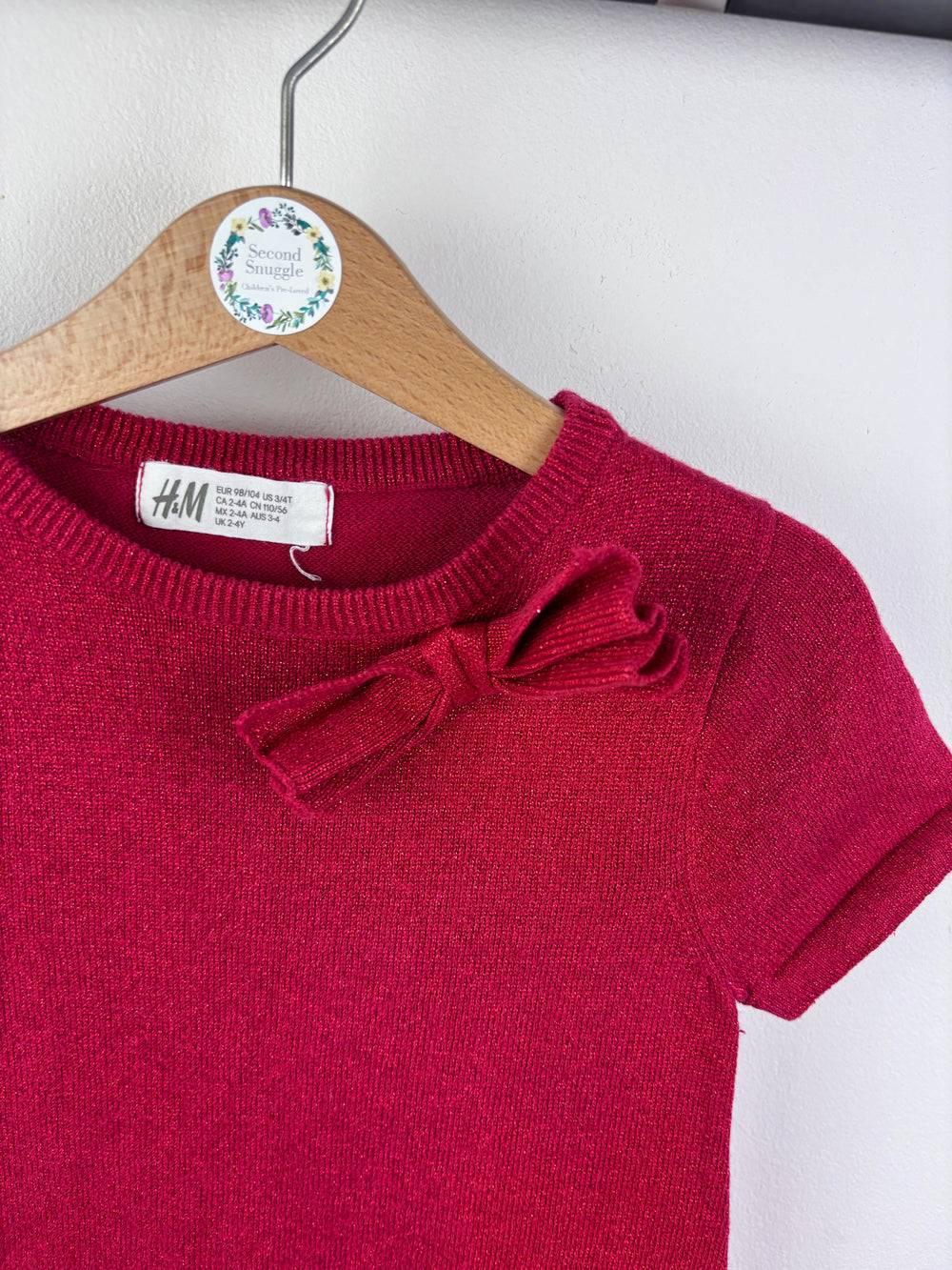H&M Red Bow Dress 2-4 Years-Dresses-Second Snuggle Preloved