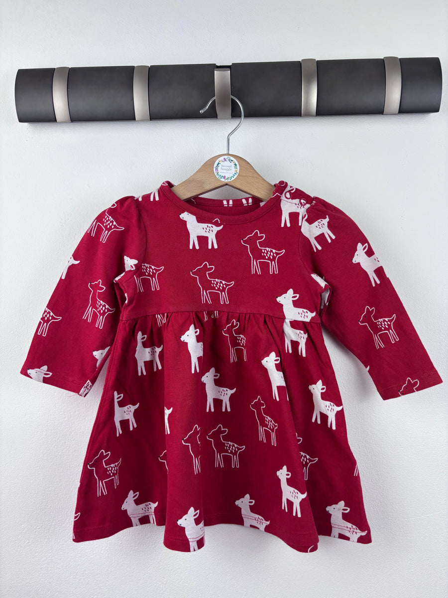 M&S Red Reindeer Dress 6-9 Months-Dresses-Second Snuggle Preloved