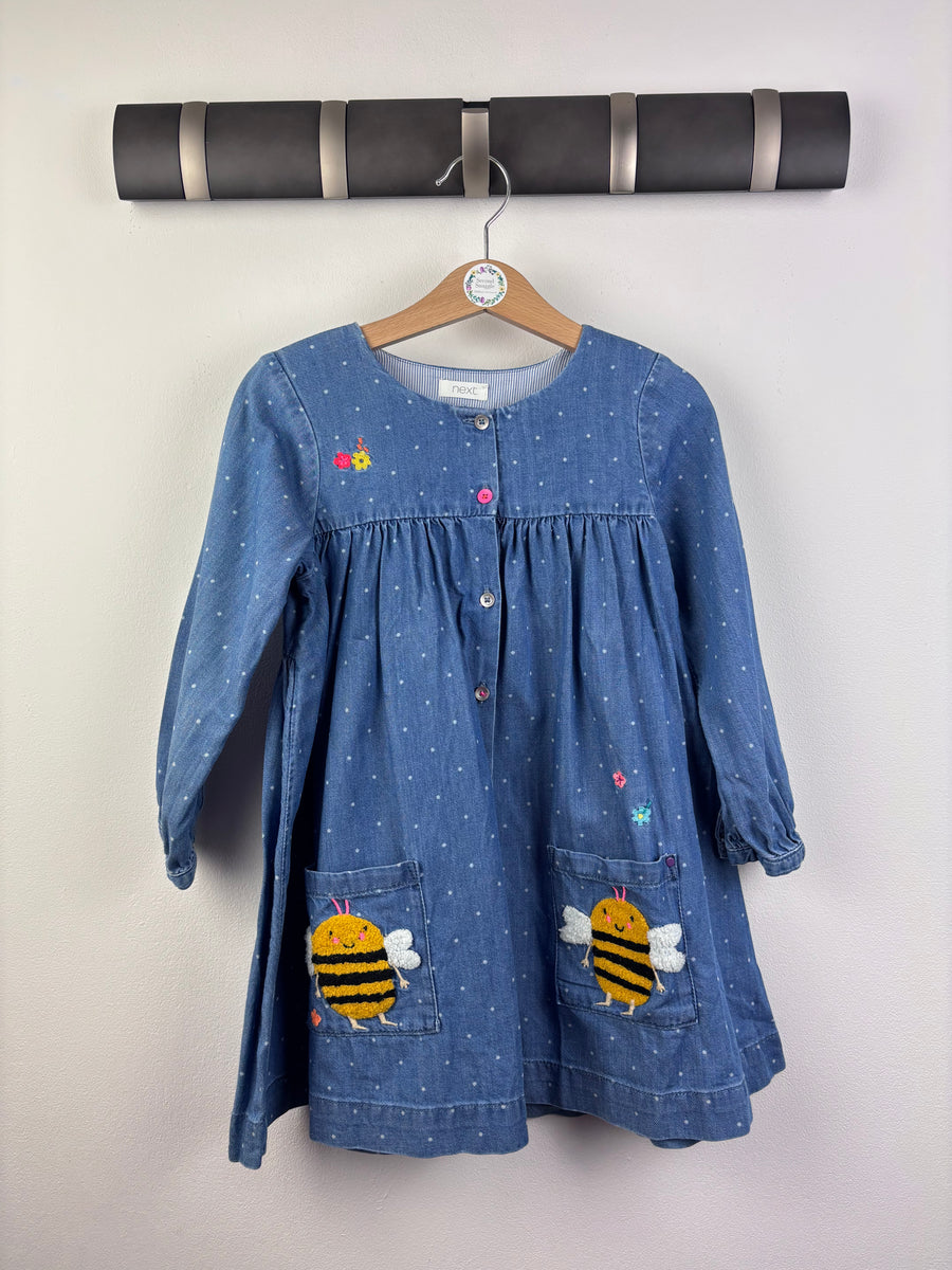 Next Denim Bee Dress 3-4 Years-Dresses-Second Snuggle Preloved