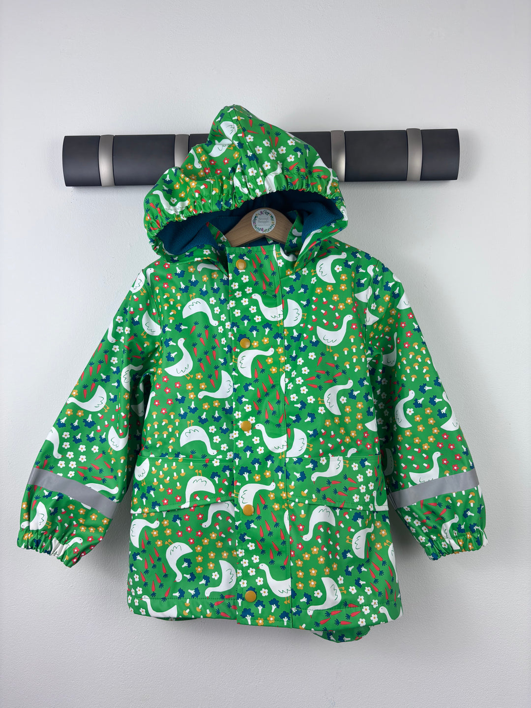 Frugi Green Duck Print Fleece Lined Raincoat 3-4 Years-Coats-Second Snuggle Preloved