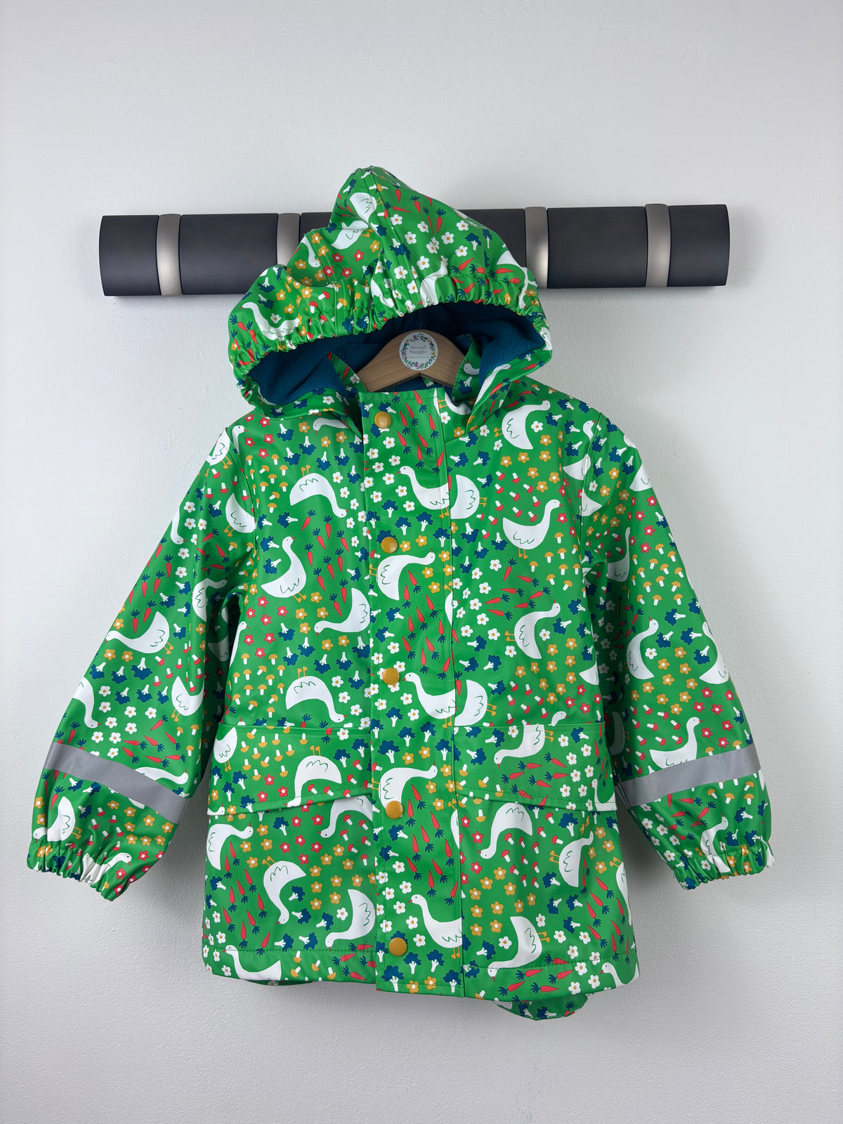 Frugi Green Duck Print Fleece Lined Raincoat 3-4 Years-Coats-Second Snuggle Preloved