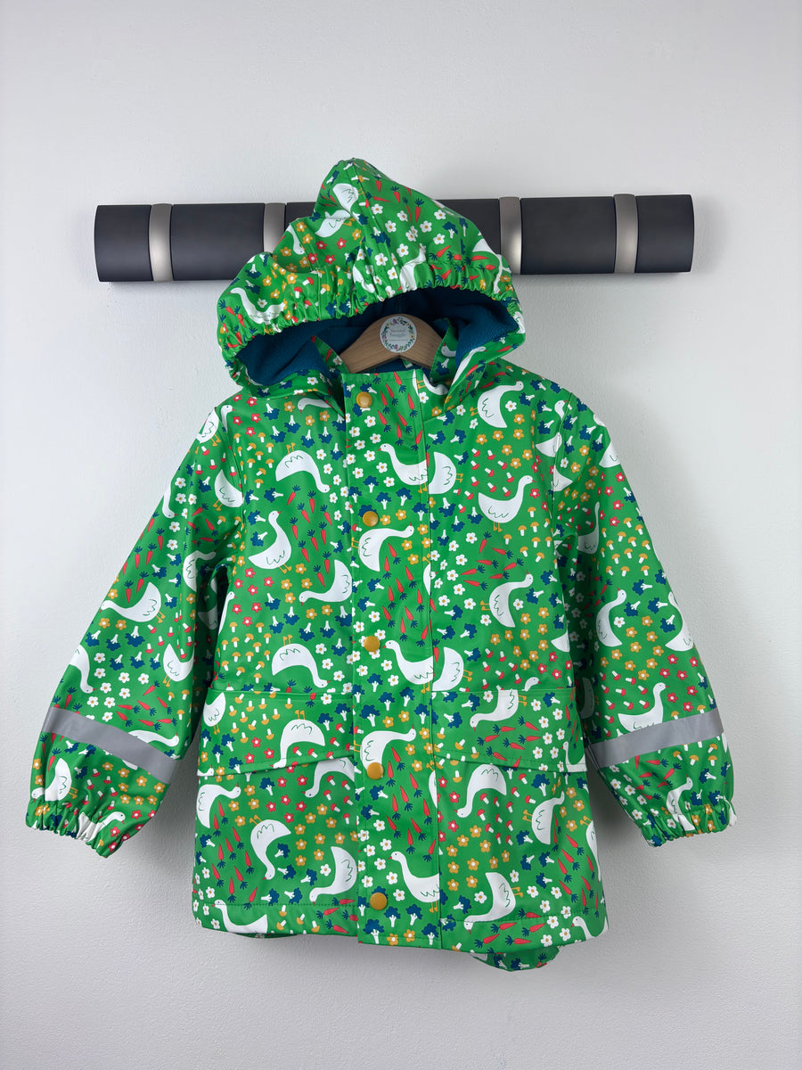 Frugi Green Duck Print Fleece Lined Raincoat 3-4 Years-Coats-Second Snuggle Preloved